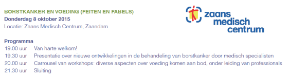 Lezing `Borstkanker en voeding` in het ZMC